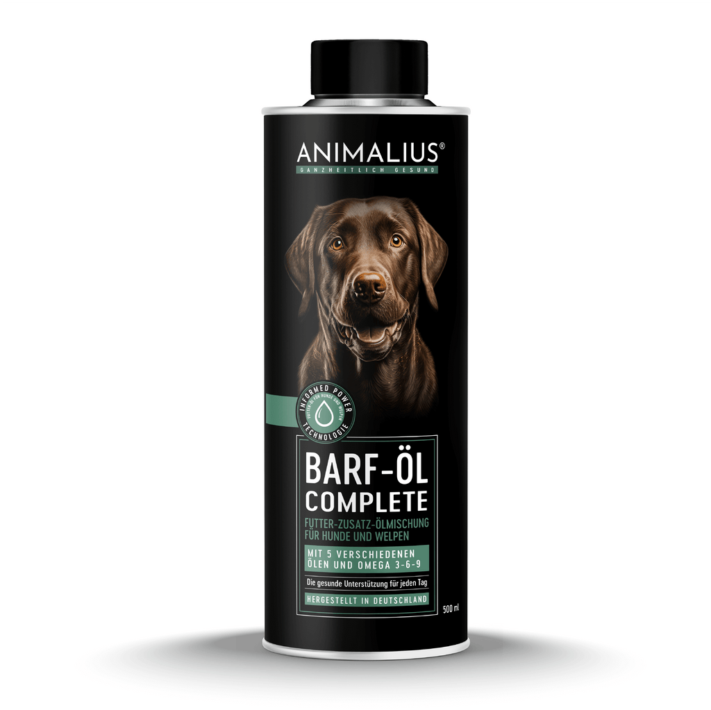 Premium BARF Öl Futterzusatz für Hunde, Lachsöl, Leinöl, Hanföl, Borretschöl, Nachtkerzenöl, Futterergänzung Futtertopping Hunde Verdauung Gelenke Durchfall